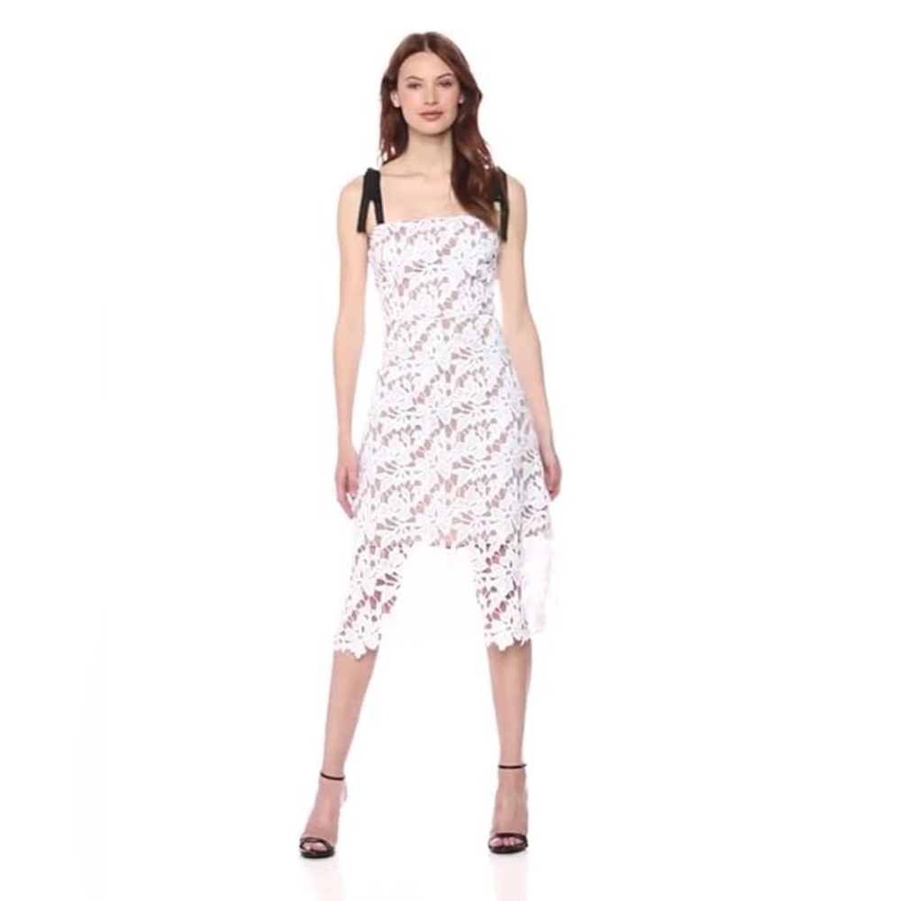 Donna Morgan White Lace Midi Dress